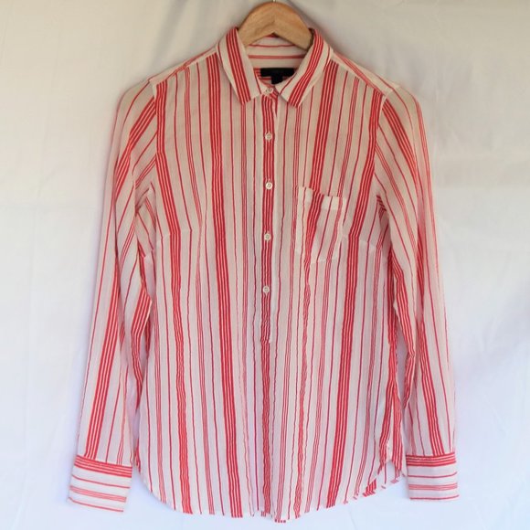 Tops - J.Crew Red Striped Crinkled Gauze Popover Shirt